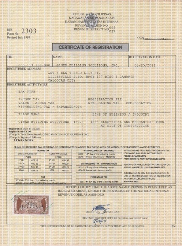 BIR Registered