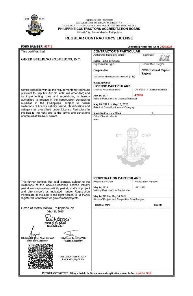 PCAB License – Category B with Government